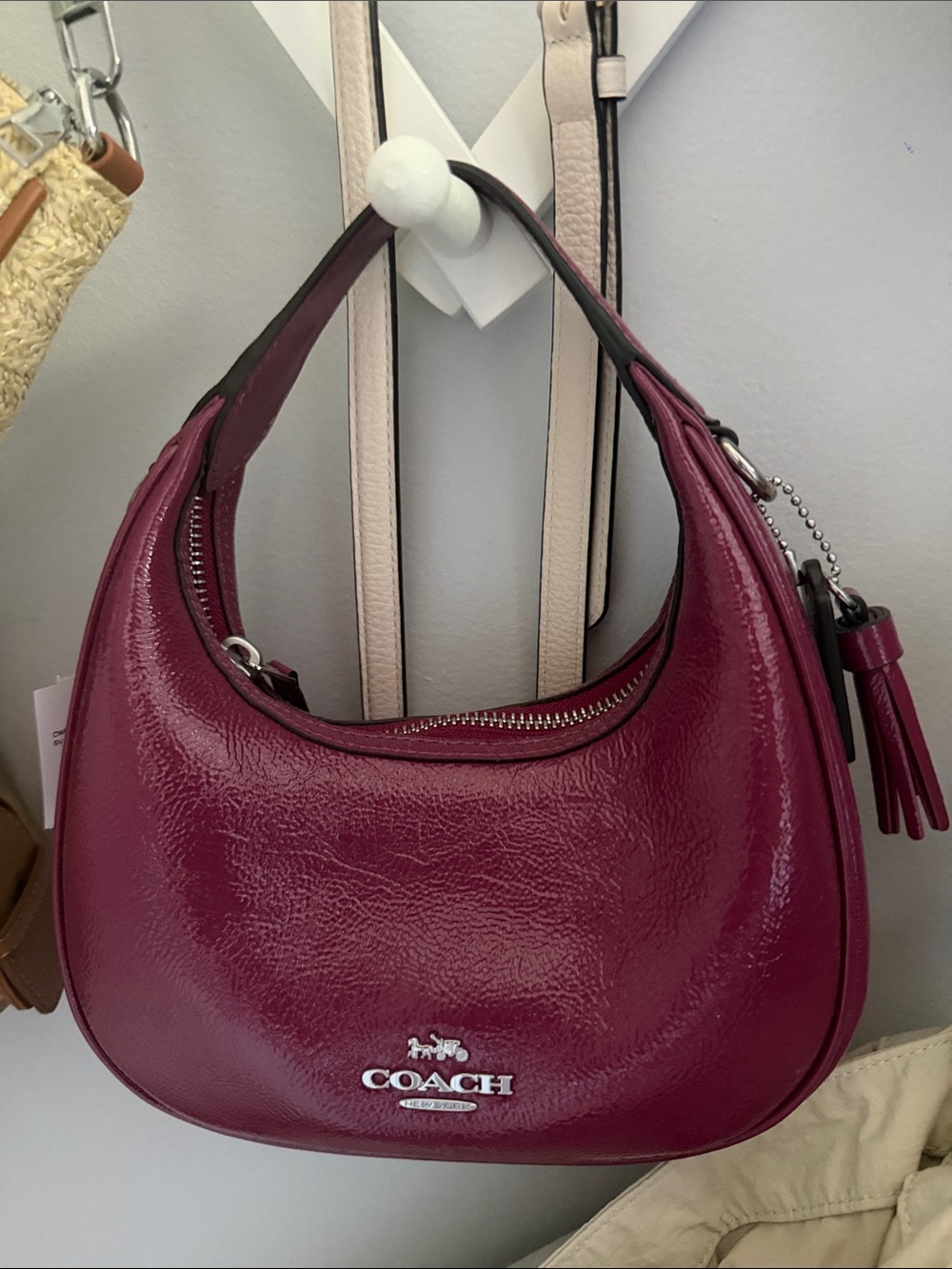 Coach Patent Leather Hobo Bag in Deep Berry